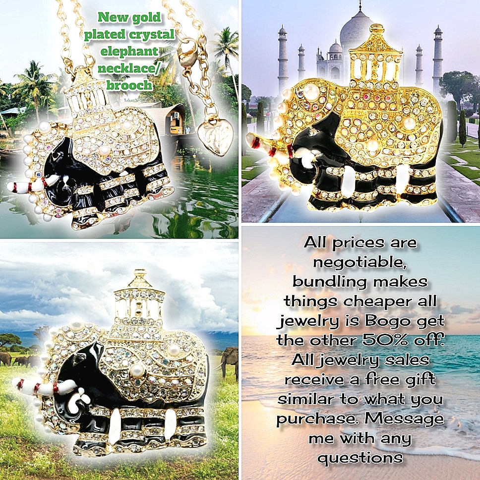 New Gold Plated Crystal Elephant Necklace/Brooch